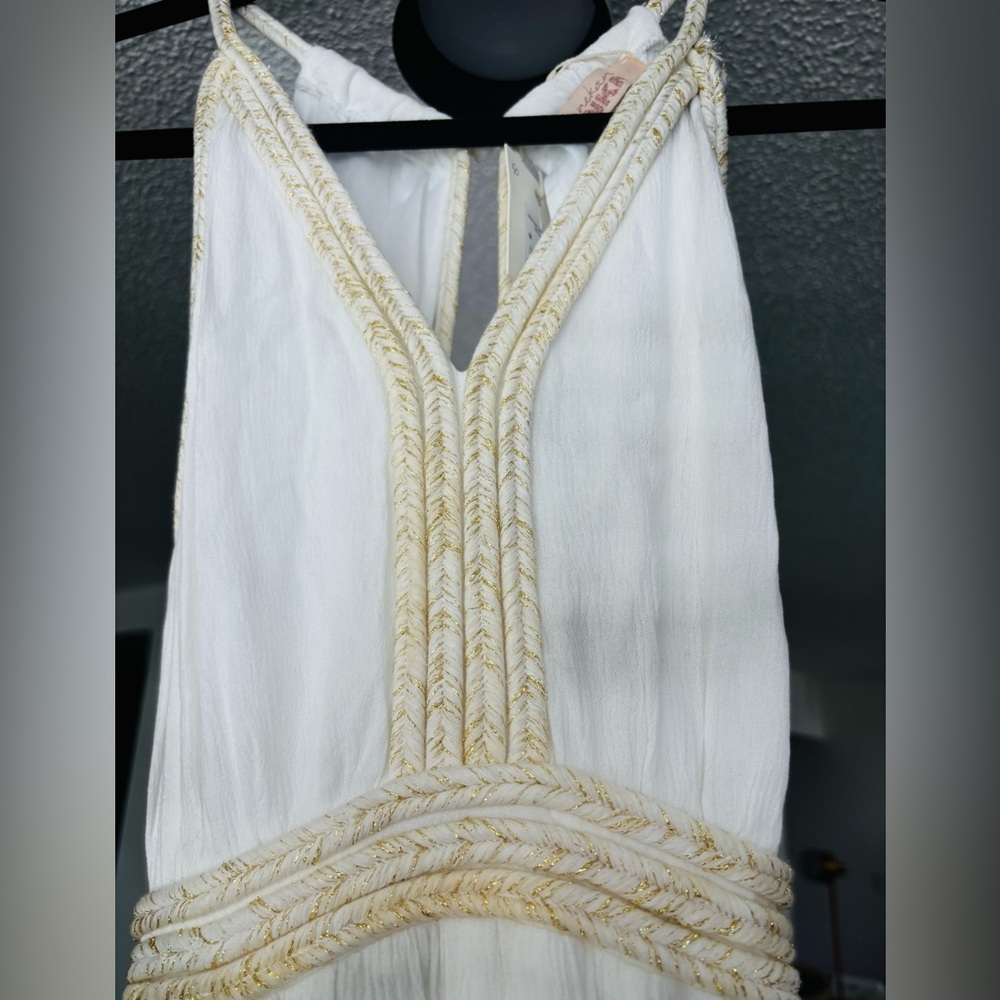 Summer  Midi Dress by Nekane Open Back White  RopeTrim/Gold Thread M